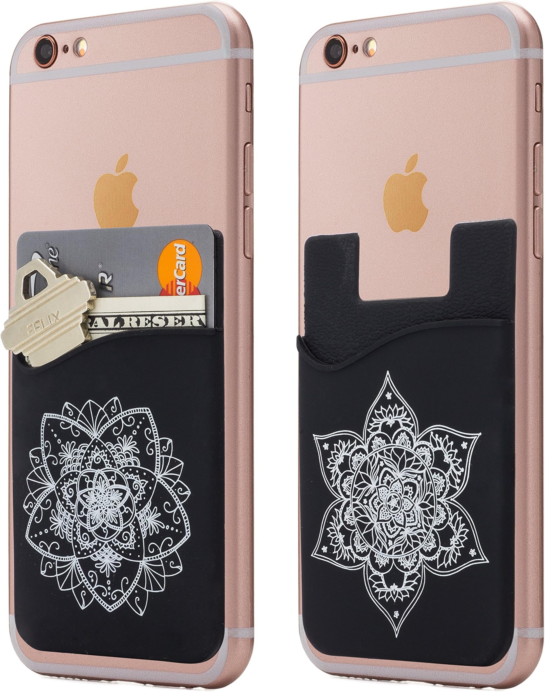 Cardly (Two) Mandala Cell Phone Stick On Wallet Card Holder Phone Pocket For Iphone, Android And All Smartphones.