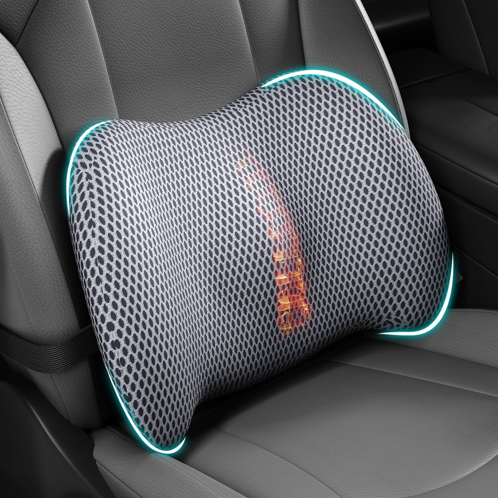 SHUNYIA Lumbar Support Pillow for Car for Abarth 500 595 695 Coppa Coppone, Lumbar Pillow Memory Foam Lumbar Back Cushion With Strap for Pain Relief,Grey