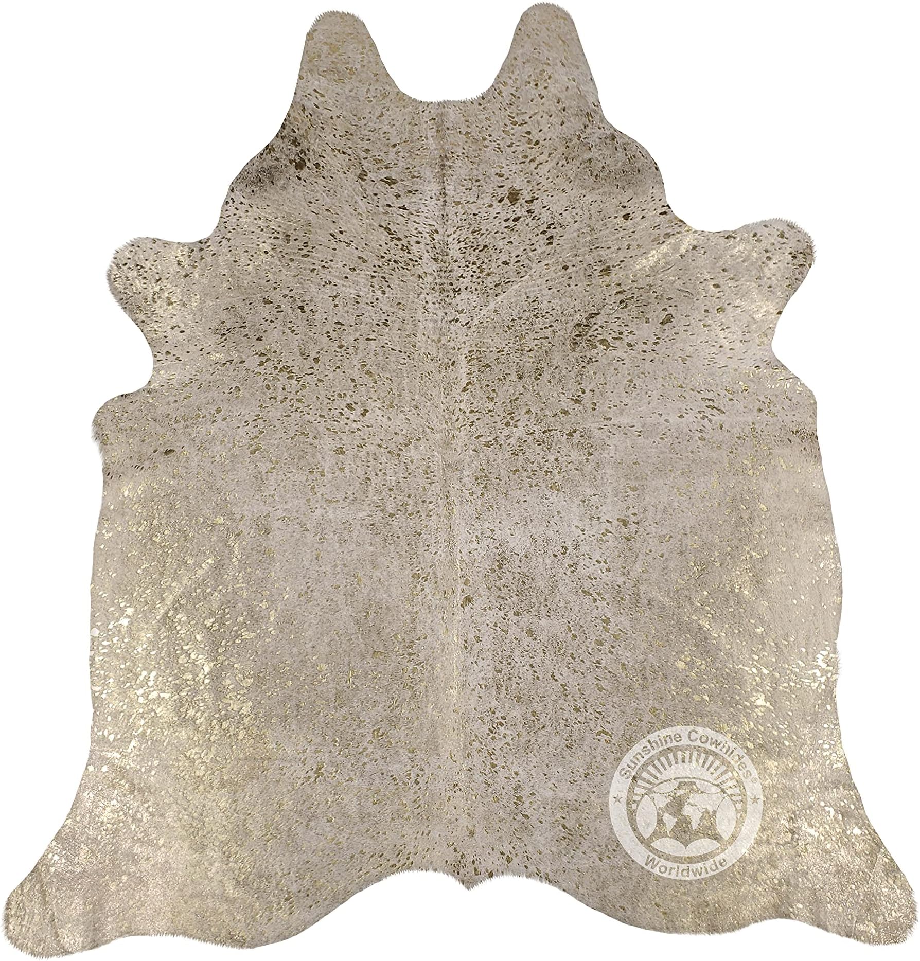 Metallic Devore Gold on Off White Cowhide Rug