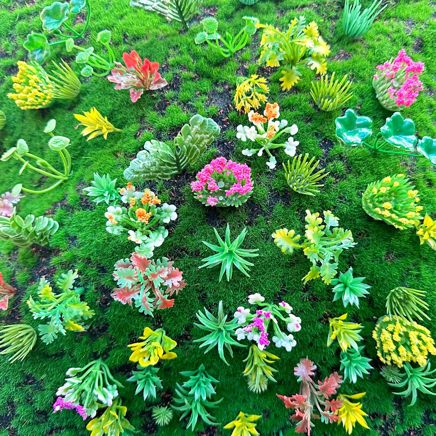 Zofusaier 120pcs Mini Model Trees Miniature Plants Set Flowers Green Shrubs Bush Model, Miniature Fairy Garden Aritificial Plants for DIY Train Railroad Park Scenery Architecture - Image 3