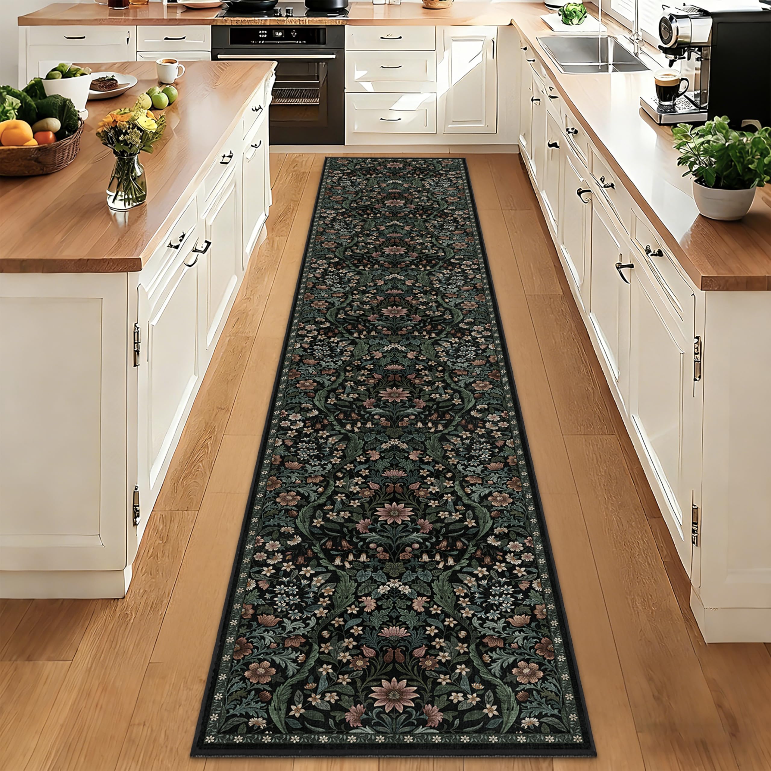 2x10 Floral Runner Rug for Kitchen Washable Hallway Runner Rug