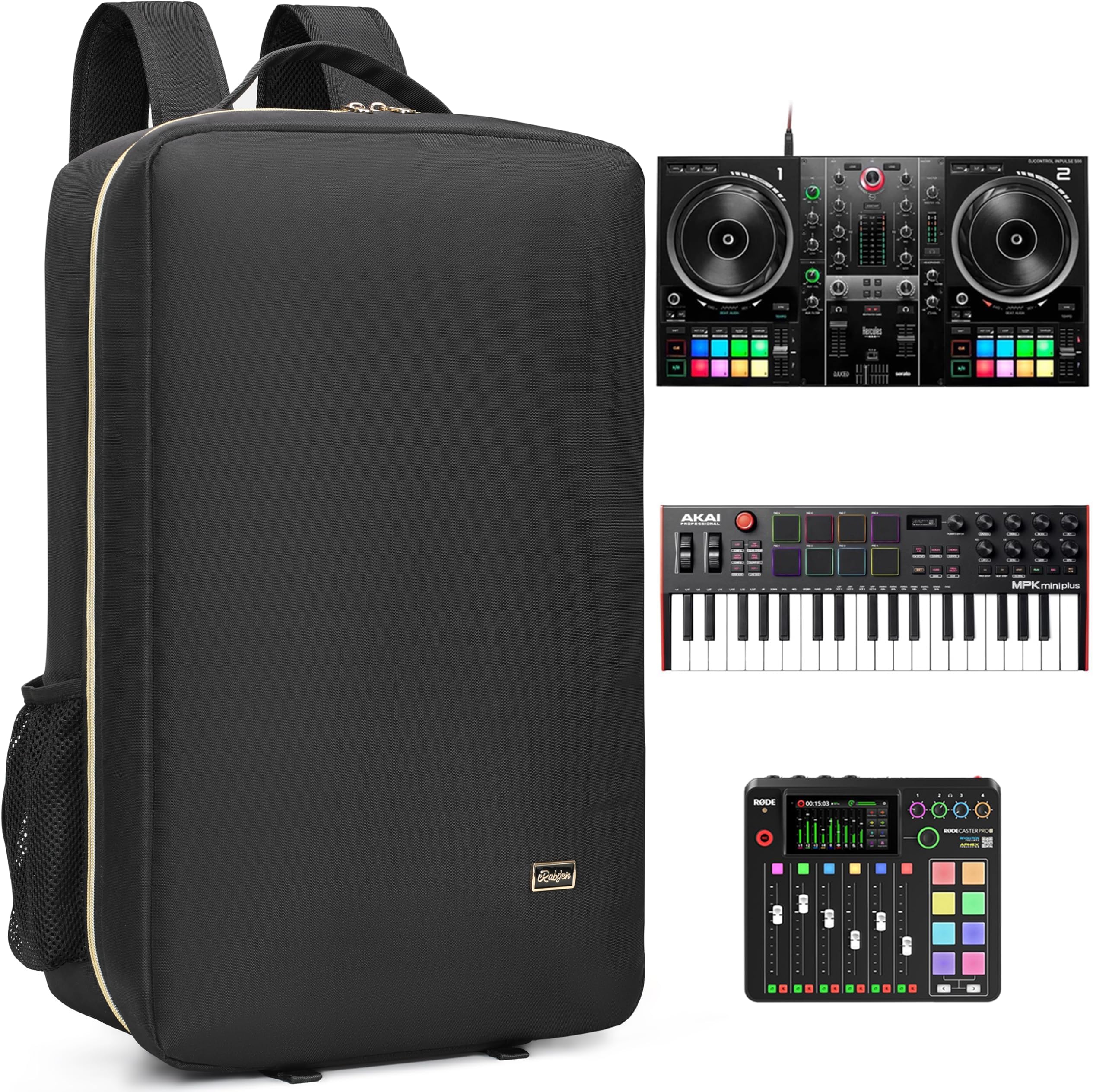 Rabjen DJ Backpack for Club Gigs, DJ Mixer Case Compatible with Pioneer DJ DD...