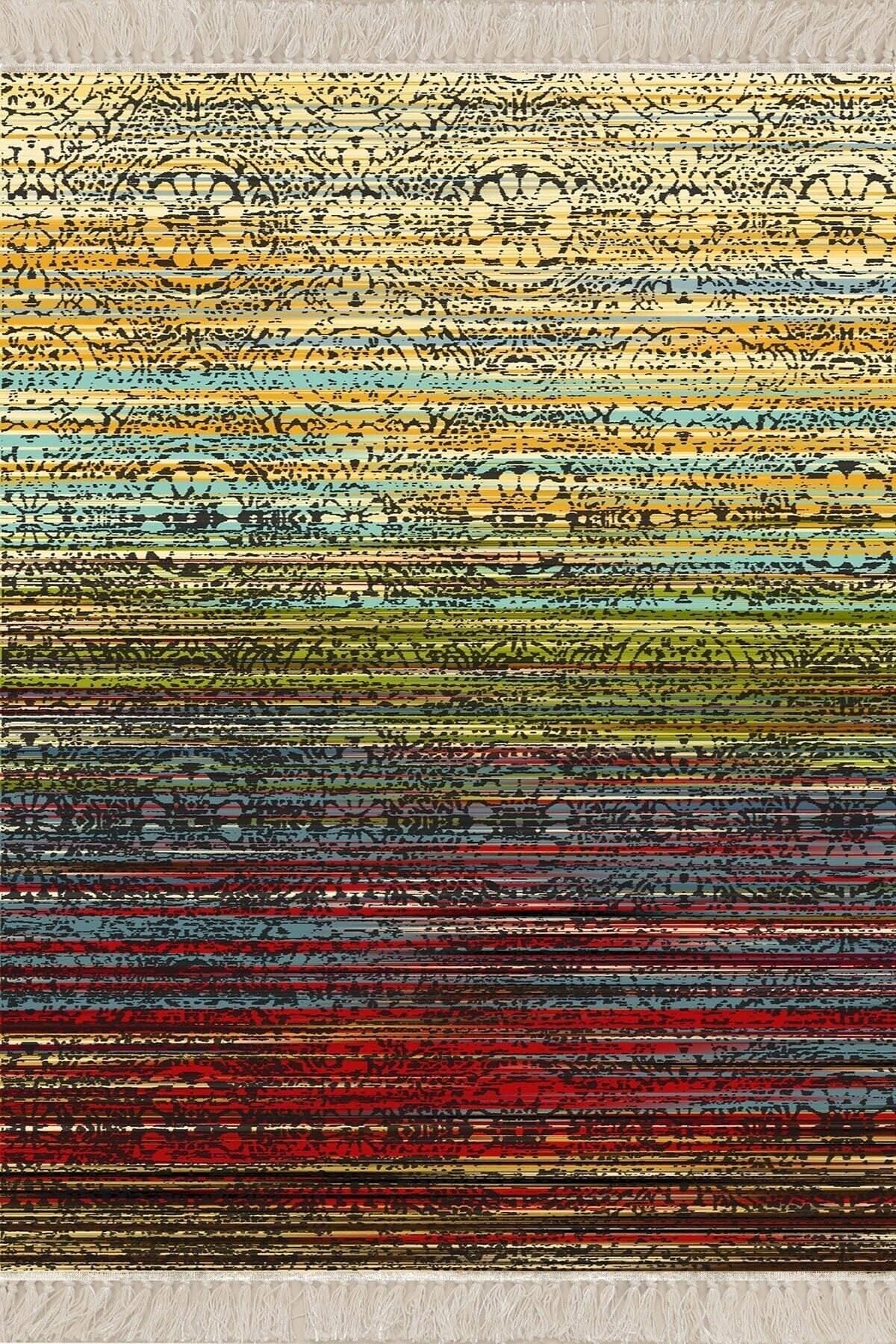 Pelangi Kilim Desenli Etnik Dijital Baskı Yıkanabilir Kaymaz Taban Modern Salon Halı Ve Yolluk, Karışık 160 x 250, 425410716025005