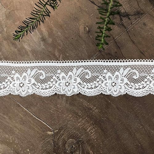 Miniatura 3 de Yachirobi Ribete de encaje de 2 pulgadas, 2.0 in de ancho, cinta de encaje blanco de 6 yardas de largo para vestir coser, longitud de la manga