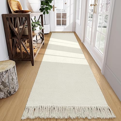 Miniatura 2 de Collive Alfombra larga para pasillo de 2.6 x 10 pies, lavable para interiores, color blancobeige, trenzada, alfombra de pasillo de cocina, alfombra