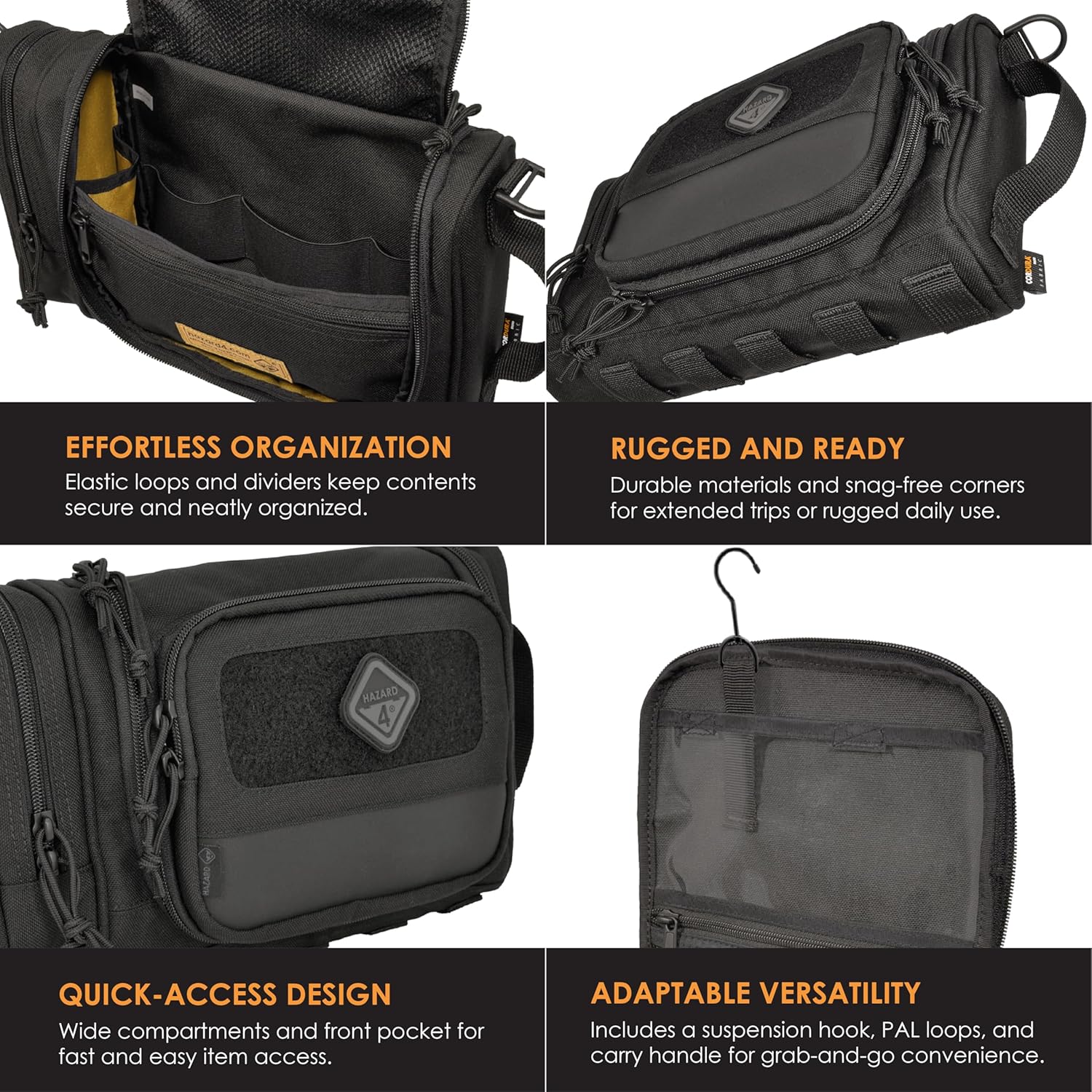 HAZARD 4 Reveille: Rugged Grooming Kit/Heavy-Duty Toiletry Bag - Black, 11.8 x 8.3 x 4.7 inches