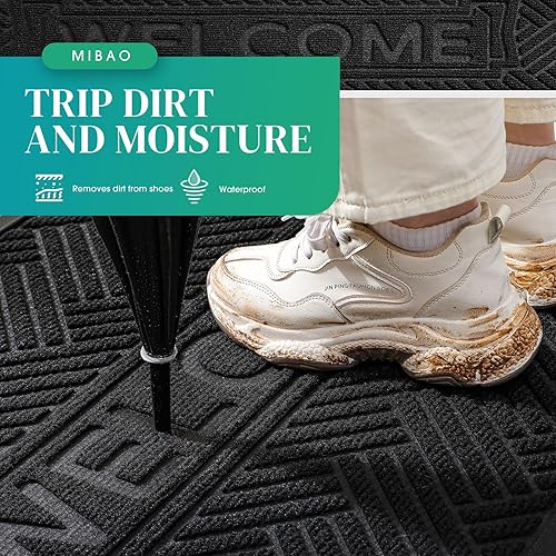 Miniatura 125 de Mibao Tapete para puerta delantera, resistente y duradero, tapete de bienvenida para interiores y exteriores, atrapador de suciedad, impermeable