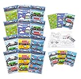 TINYMILLS Transportation Vehicles Trains and Construction Coloring Book for Kids Party Favor Set with 12 Coloring Books and 48 Crayons Birthday Party Supplies Cars Bag Fillers