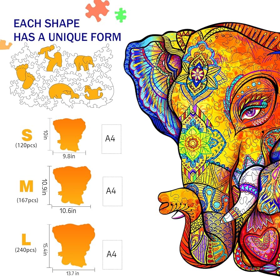 ❣️ラスト1点❣️木製ジグソーパズル 鮮やかな象のパズル 大人 子供 木製パズル 71k7-bq0ngL._UF350,350_QL80_.jpg