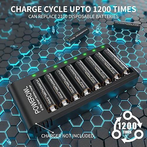 Miniatura 12 de POWEROWL Baterías AAA recargables PRO, alta capacidad de 1100 mAh, batería Premium NiMH Triple A -16