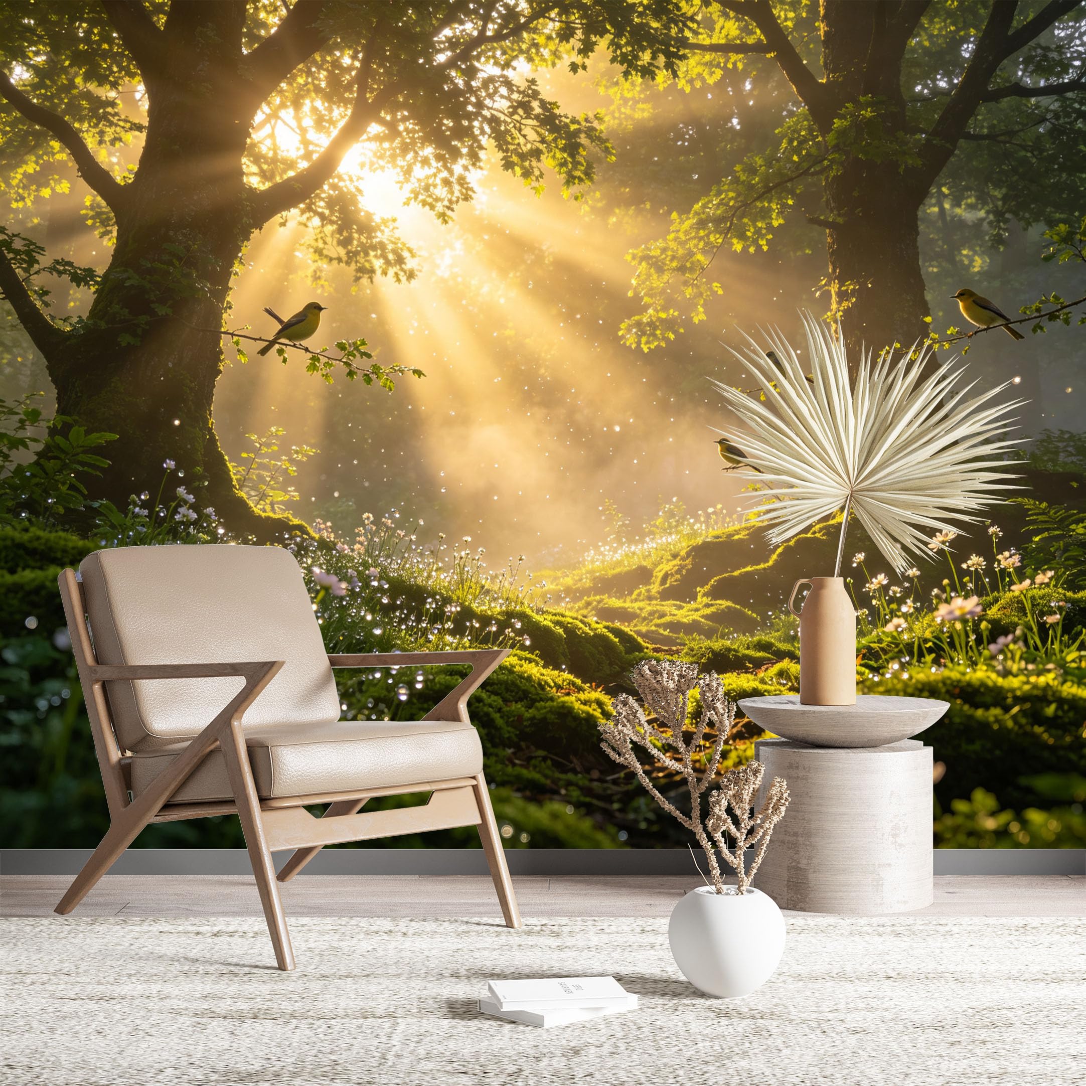 Custom Size Wall Murals Sunny Floral Forest Wall Murals Nature Wallpaper Vivid Self-Adhesive Removable Wallpaper for Living Room Bedroom