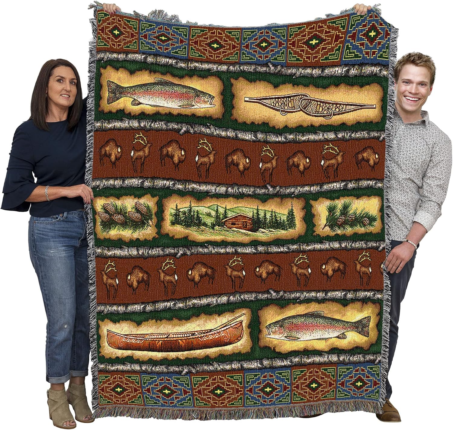 Pure Country Weavers Stripe Lodge Blanket - Wildlife Cabin Gift Tapestry Throw Woven from Cotton - Made in the USA (72x54)