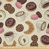 Vista 66 de Ambesonne - Tela de helado por The Yard, deliciosos alimentos fríos de verano en conos estilo Kawaii patrón ilustrado, tela decorativa