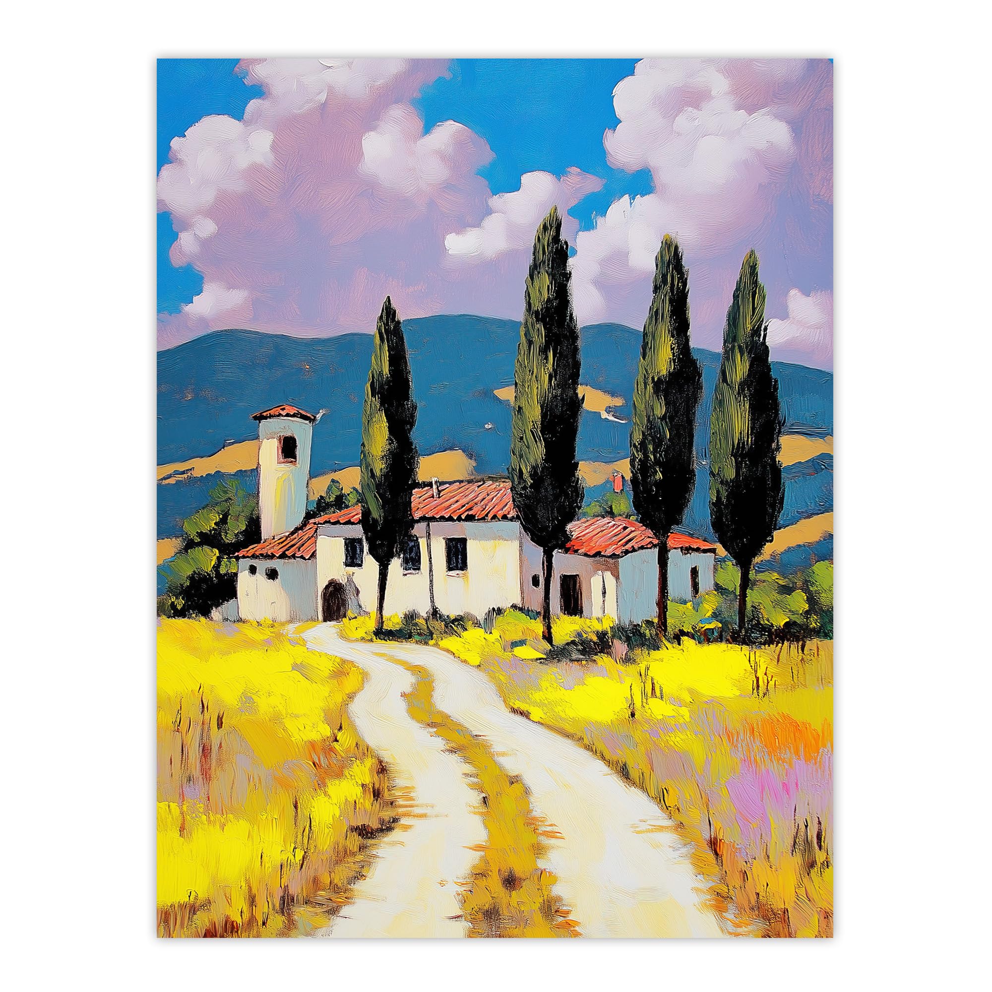 Artery8 Italian Countryside Villa Cypress Trees Landscape Living Room Large Wall Art Poster Print Thick Paper 18X24 Inch