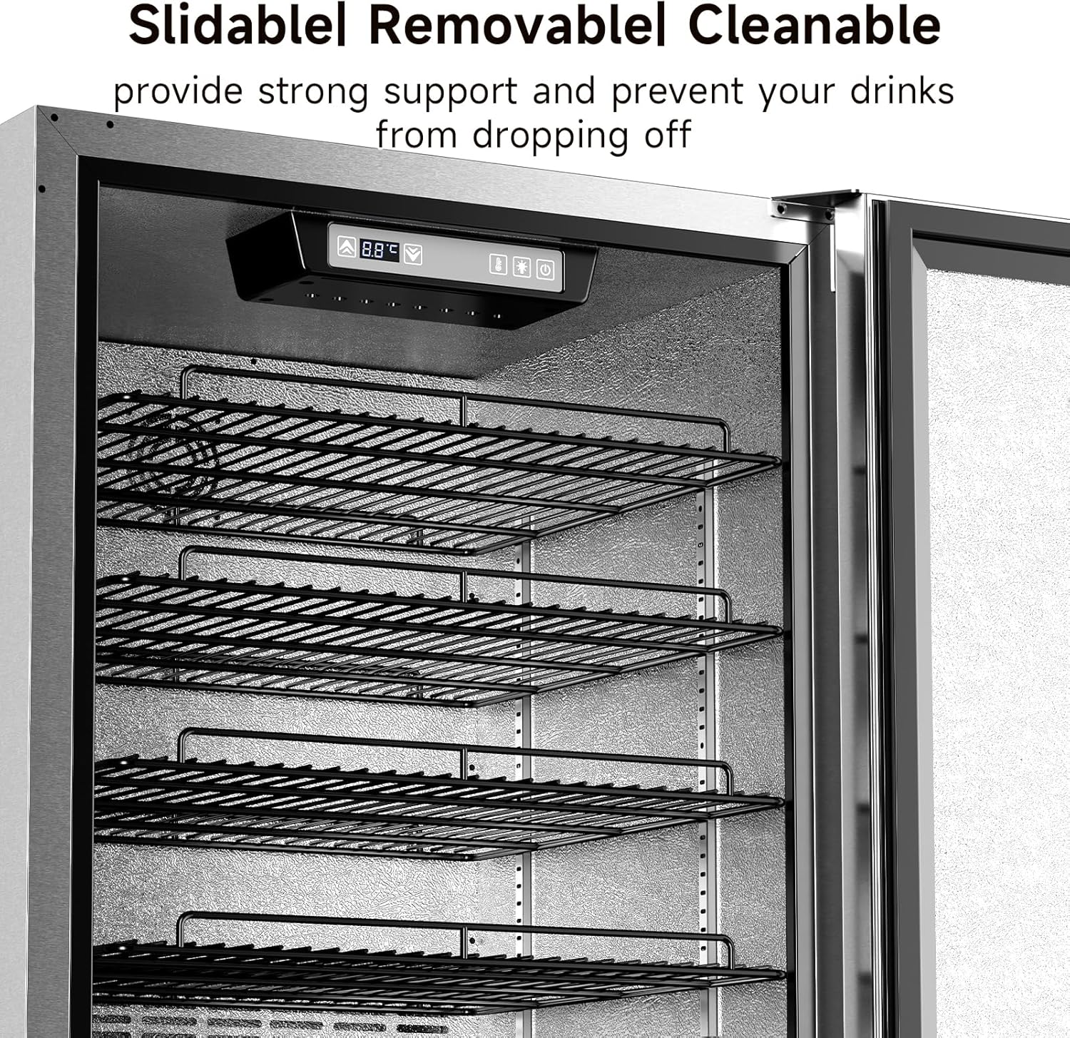 24 Inch Indoor Outdoor Beverage Refrigerator, Stainless Steel Beverage Cooler, Under Counter Built-in or Freestanding Fridge for Patio, Home Bar & Commercial Use, Holds 195 Cans, 34-46℉