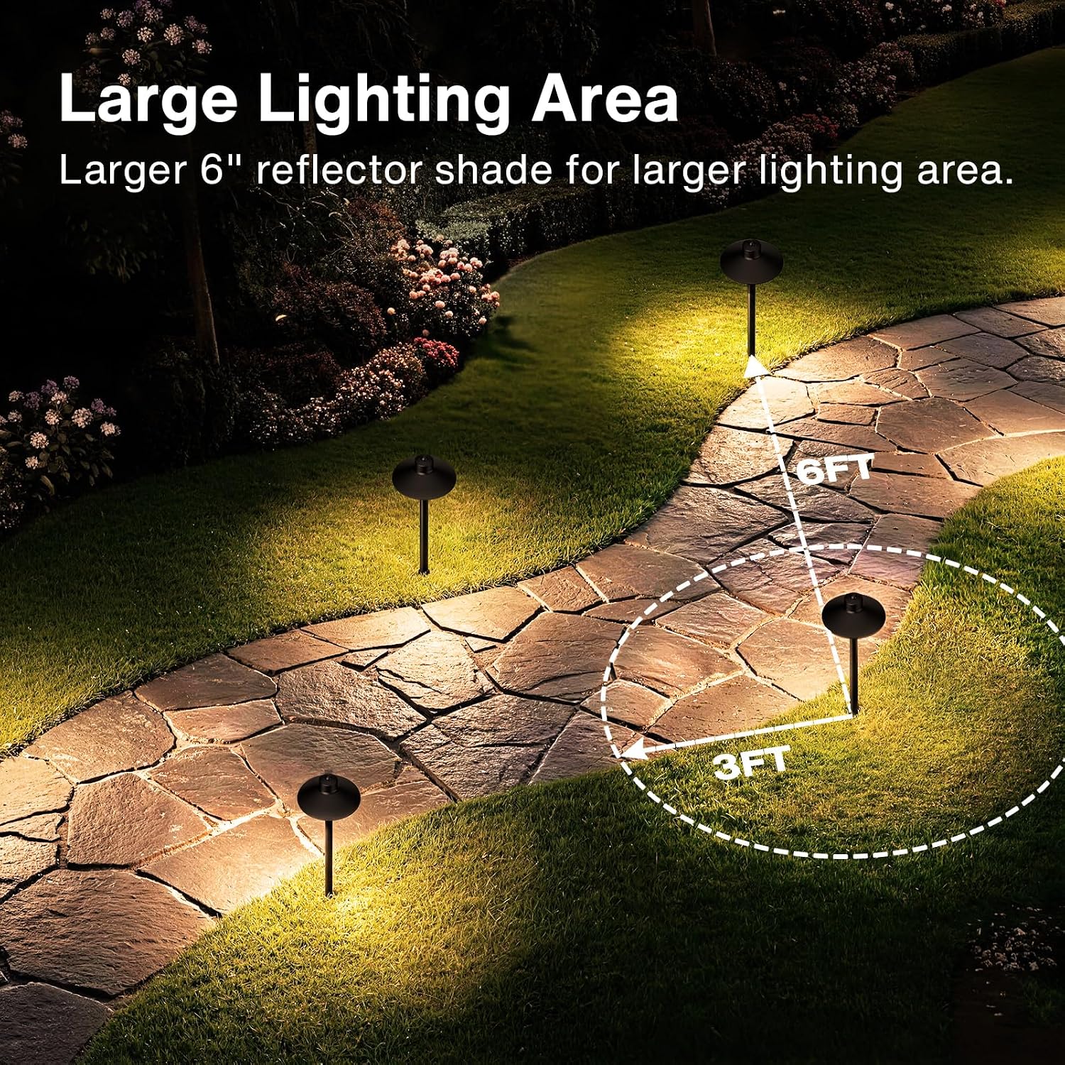SUNVIE 4-Pack 6" Low Voltage Pathway Lights 3W Aluminum 3000K Black image 4