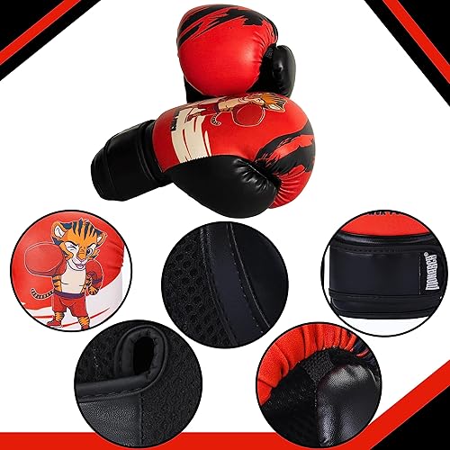 Miniatura 5 de Guantes de boxeo para niños de 4 onzas y 6 onzas, guantes de saco de boxeo juveniles para entrenamiento de gimnasio en casa, kickboxing, Muay Thai,