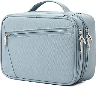 mygreen Electronics Travel Organizer, Watreproof Electronic Accessories Case Portable Double Layer Cable Storage Bag for Cord, Charger, Flash Drive, Phone, Ipad Mini, SD Card, Gifts for Him Grey Blue
