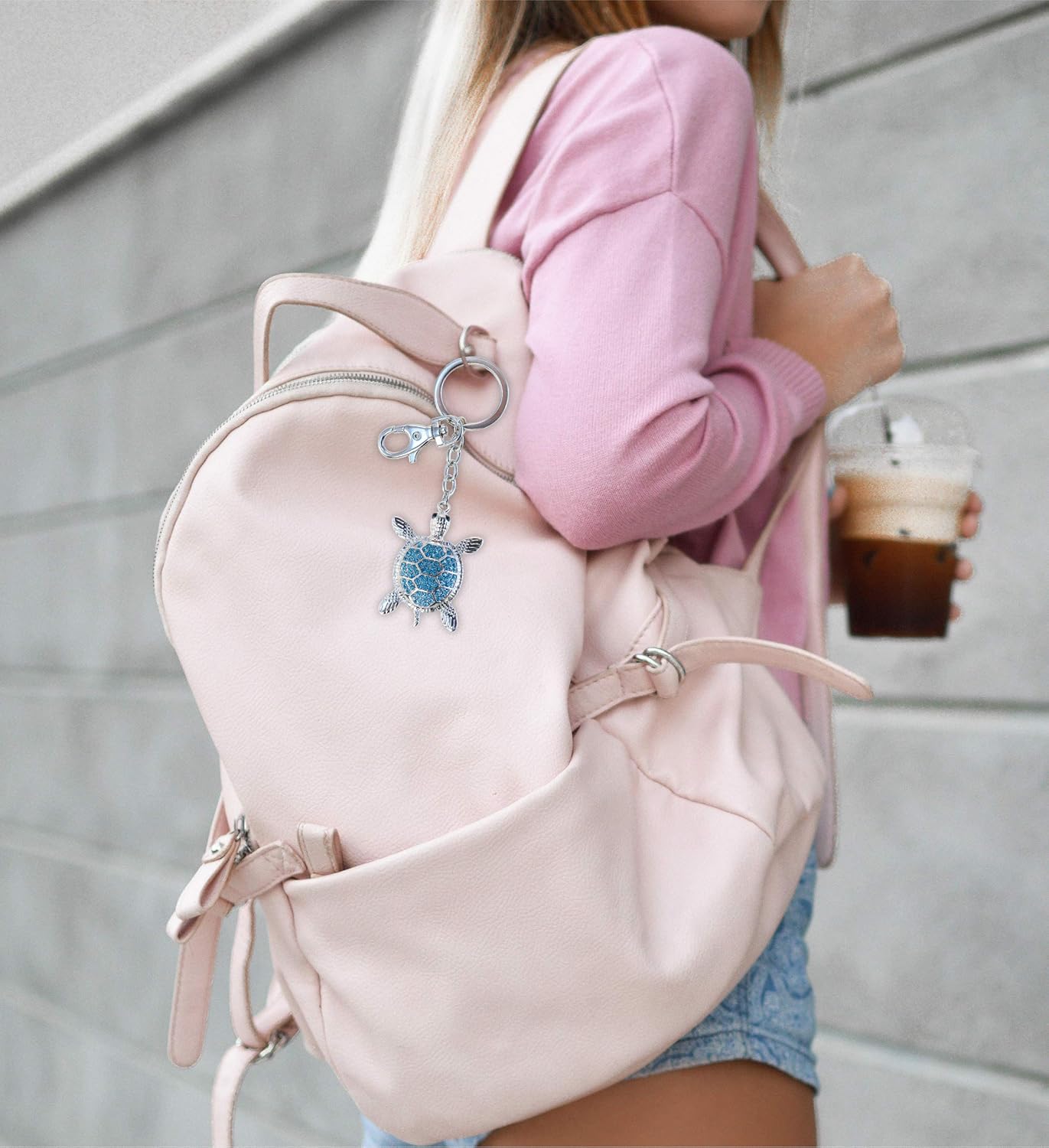 Aqua79 Blue Sea Turtle Keychain - Silver 3D Sparkling Charm Rhinestones Fashionable Stylish Metal Alloy Durable Key Ring Bling Crystal Jewelry Accessory with Clasp - Image 9