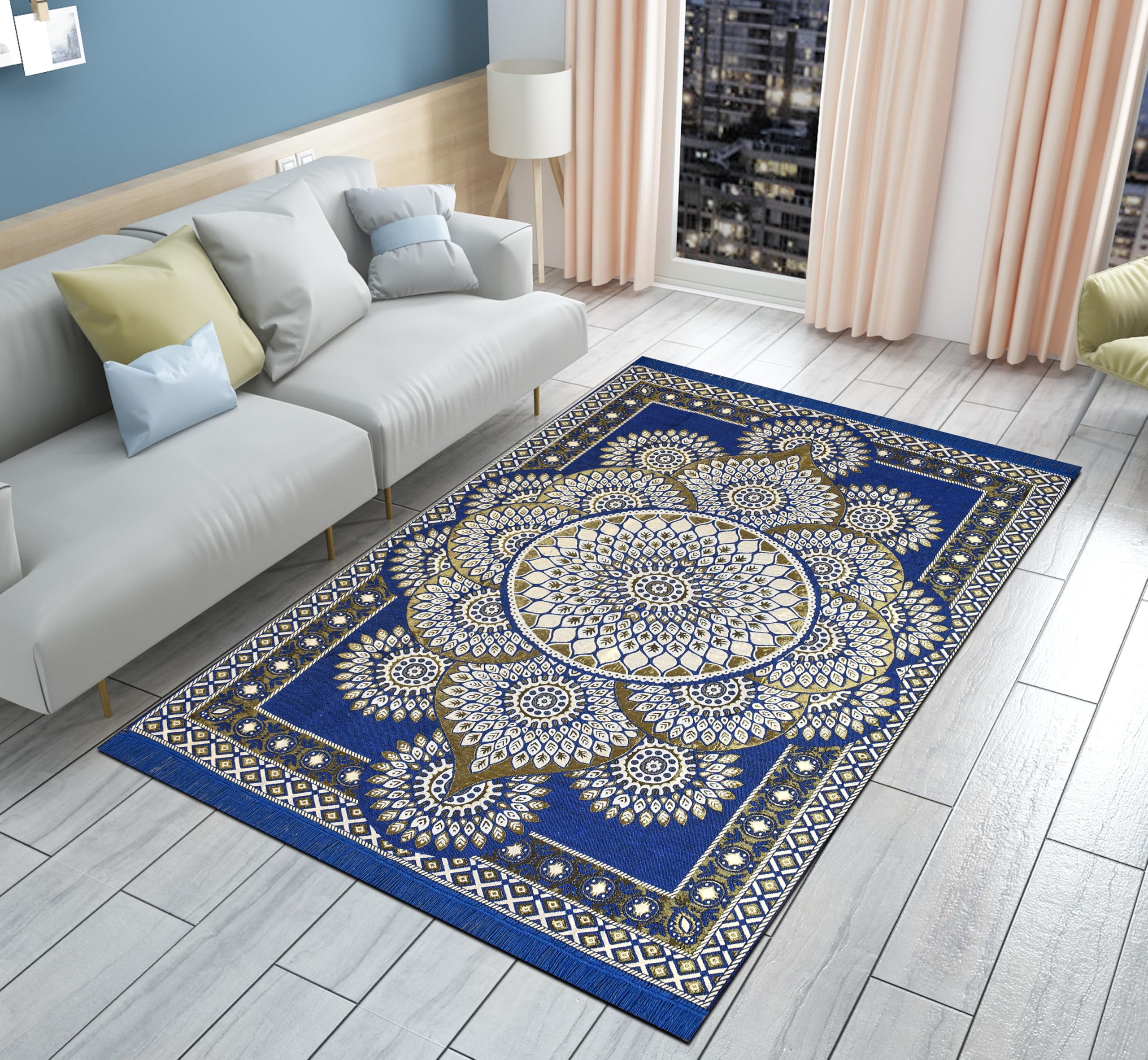 5x7 Velvet Carpet - Black & White Mandala Rug -4 5x7 Velvet Carpet - Black & White Mandala Rug -4