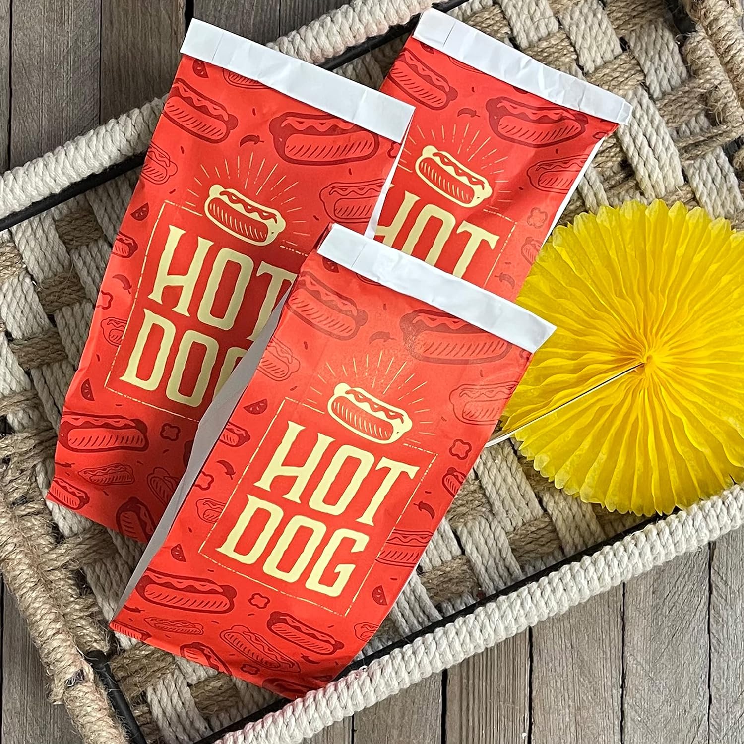 Printed Foil Hot Dog Bags - 450 Pack - Silver Red by Outside the Box Papers