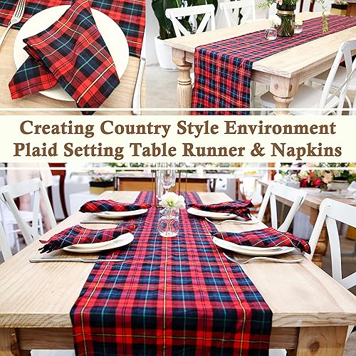 Miniatura 9 de Camino de mesa y 4 servilletas, patrón de búfalo rojo a cuadros para Navidad, camino de 110 x 14 pulgadas y servilletas de 17 x 17 pulgadas, en caja