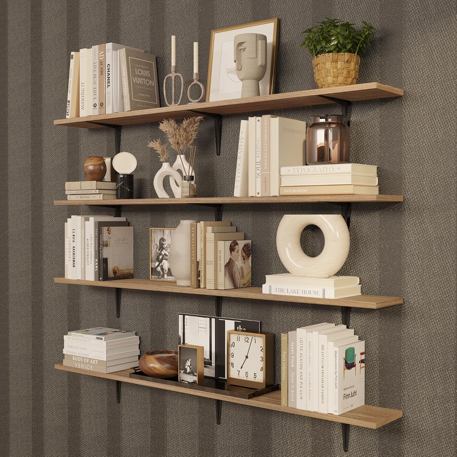 Wallniture Arras 48 inch Floating Shelf, Wooden Bookshelves for Wall, Brackets Included, 1pc, Burnt Finish