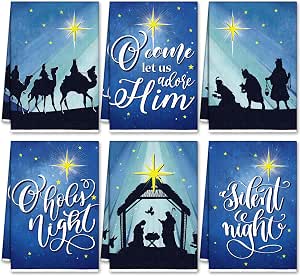 Oudain Christmas Kitchen Towels Set Of 6 - Nativity Scene & Buffalo Plaid Dishcloths, Hand Towels For Xmas Decor & Gifts