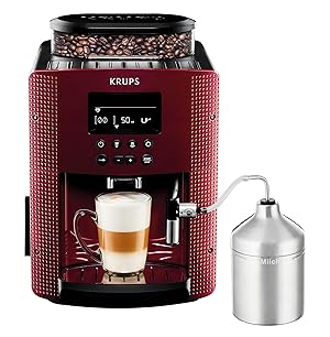 Krups Compact Cappucino - Cafetera superautomática 15 bares, pantalla LCD, 3 niveles intensidad de 20ml a 220ml, programa de limpieza y descalcificación, molinillo integrado, jarra leche