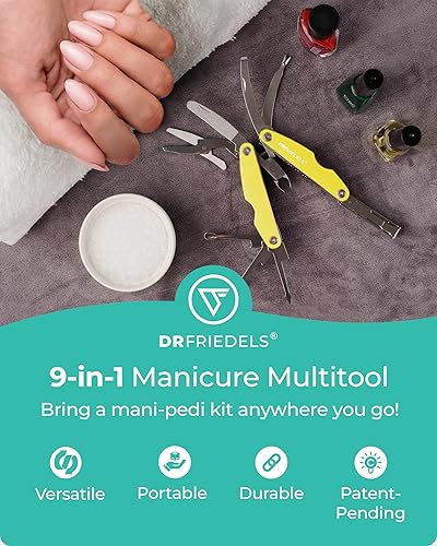 Miniatura 2 de Juego compacto de manicura y pedicura - Kit de uñas plegable 9 en 1 - Ideal para viajes, senderismo y multiherramienta EDC (amarillo iluminador)