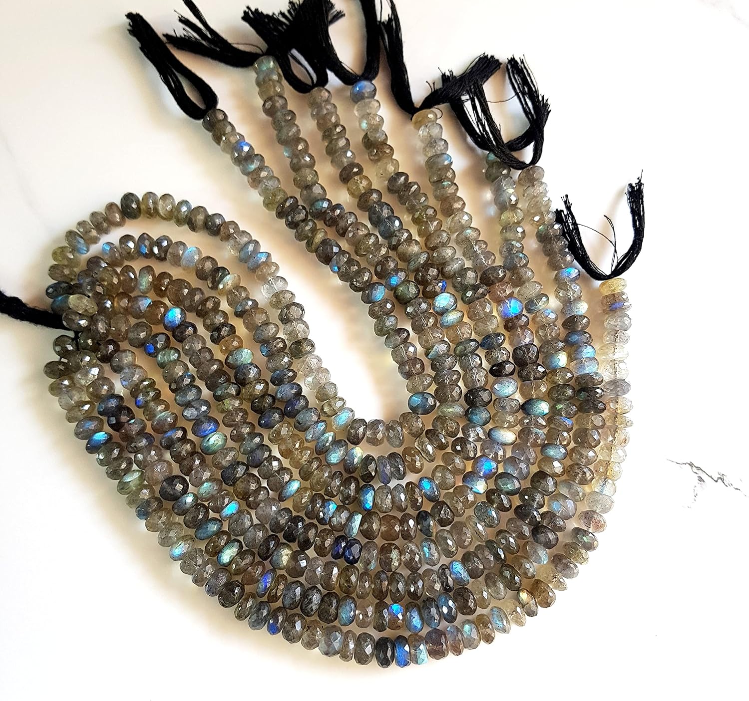 RARE GEMSTONE Natural Labradorite Flashy Fire Faceted Rondelle Beads, Stunning Blue Fire Rainbow Effect Gemstone for Jewelry Making, Size: 7-8mm On 10-Inch Strand - Image 3