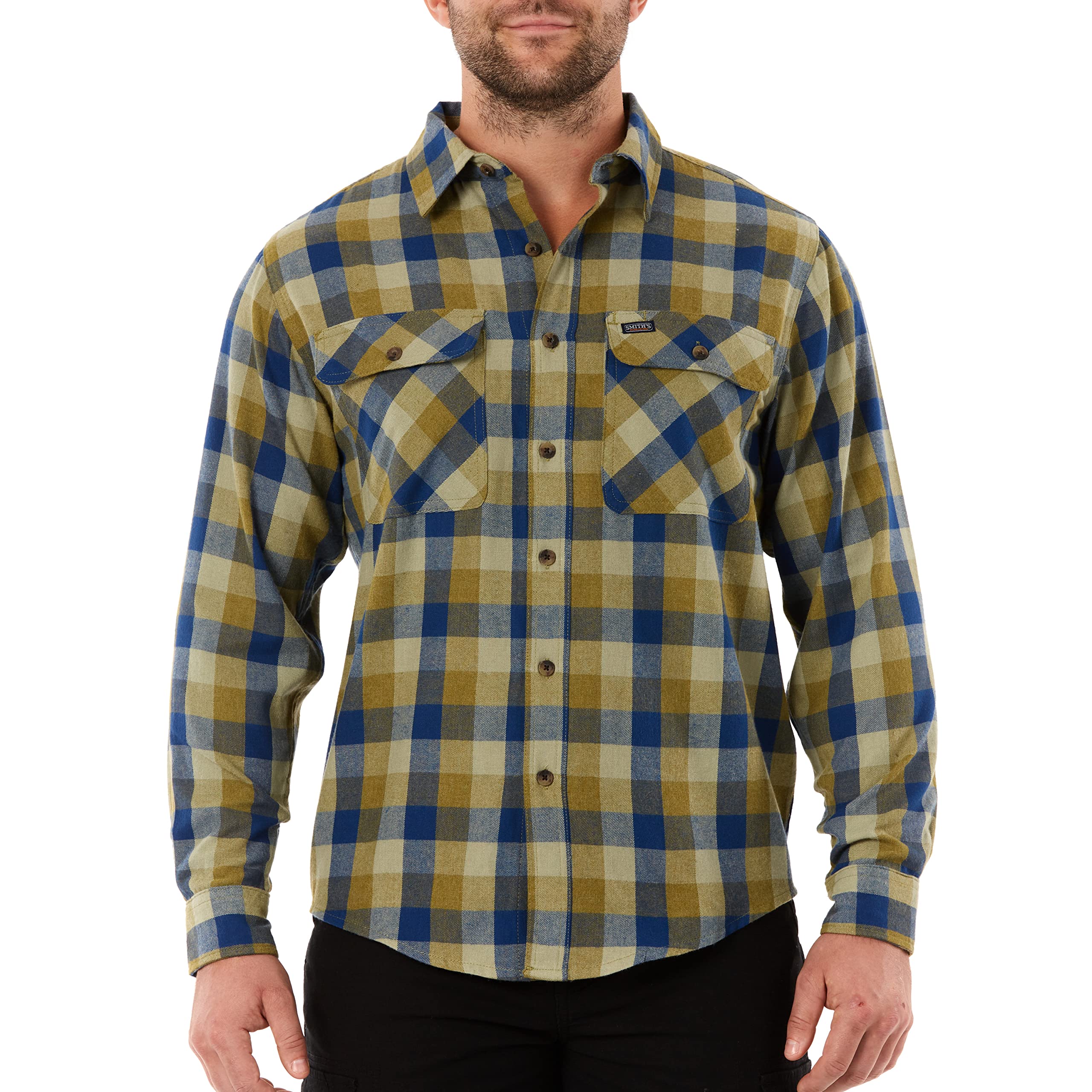 Smith's Workwearmens Buffalo Two Pocket Flannel Shirt Button Down Shirt