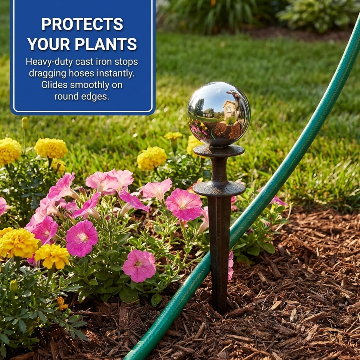 Lulu Decor, Garden Silver Gazing Ball Hose Guide, Set of 2. Strong and Decorative Hose Guide that Protects Your Plants While Providing Elegance to Your Garden