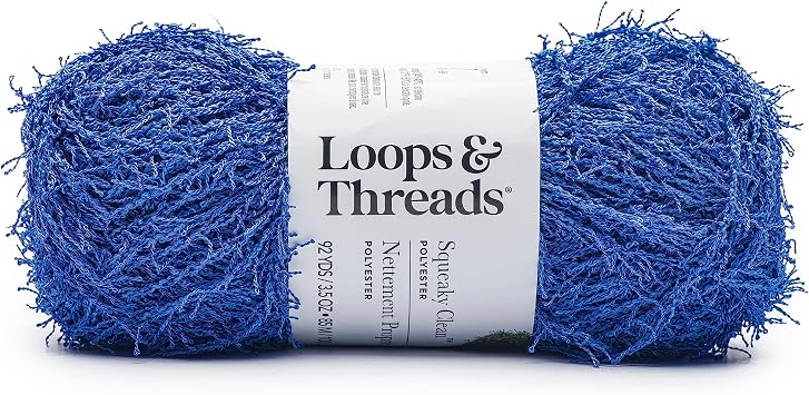 Loops & Threads Squeaky Clean Solid Yarn - Yarn for Knitting, Crochet, Weaving, and Arts & Crafts - Blue, Polyester, 3.5 oz