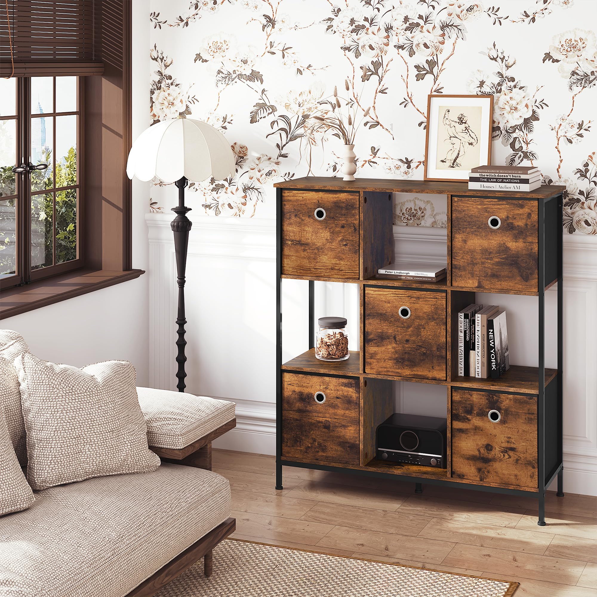 Libreria Con 2 Cassetti E 6 Ripiani | Scaffale In Metallo E Legno | Per Camera, Studio, Soggiorno - Foto 5