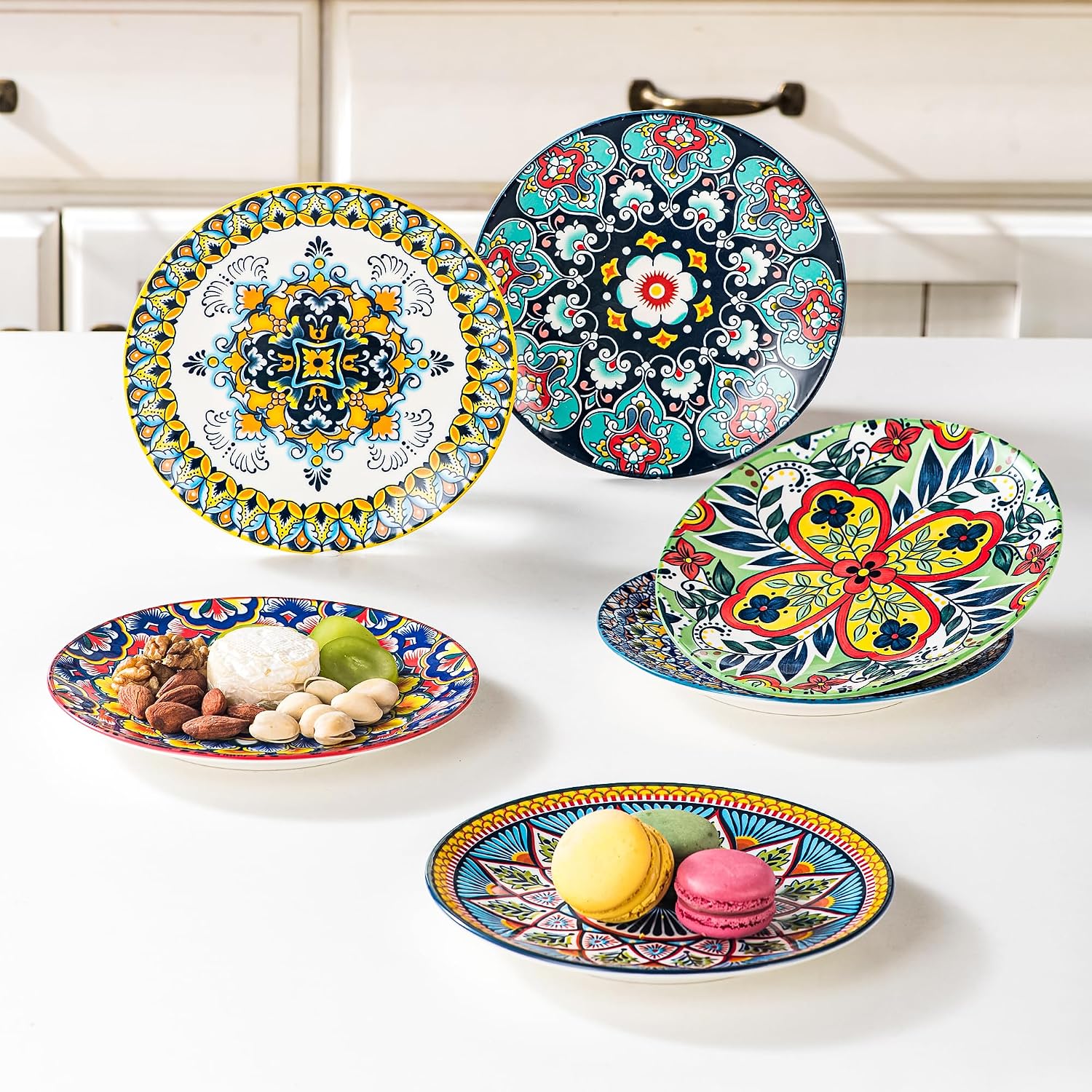 Boho Ceramic Dessert Plates Set of 6, 6 Inch Appetizer & Side Plates