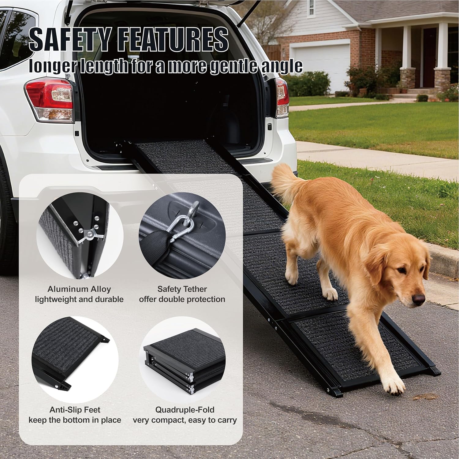 Dog Ramp, Dog Ramp for Car, 65"X17.2", Large Folding Pet Stair Ramps with Non-Slip Surface for Truck, SUV, Outdoor Dog Car Ramp for Medium and Large Dogs, Up to 250LBS, Black