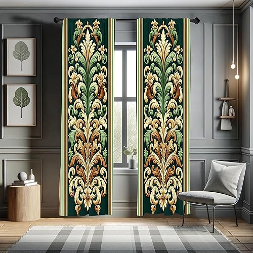 Miniatura 27 de Ambesonne - Cortinas retro para ventana, estilo de los años sesenta y setenta, diseño simétrico repetido de forma redonda geométrica, juego de 2