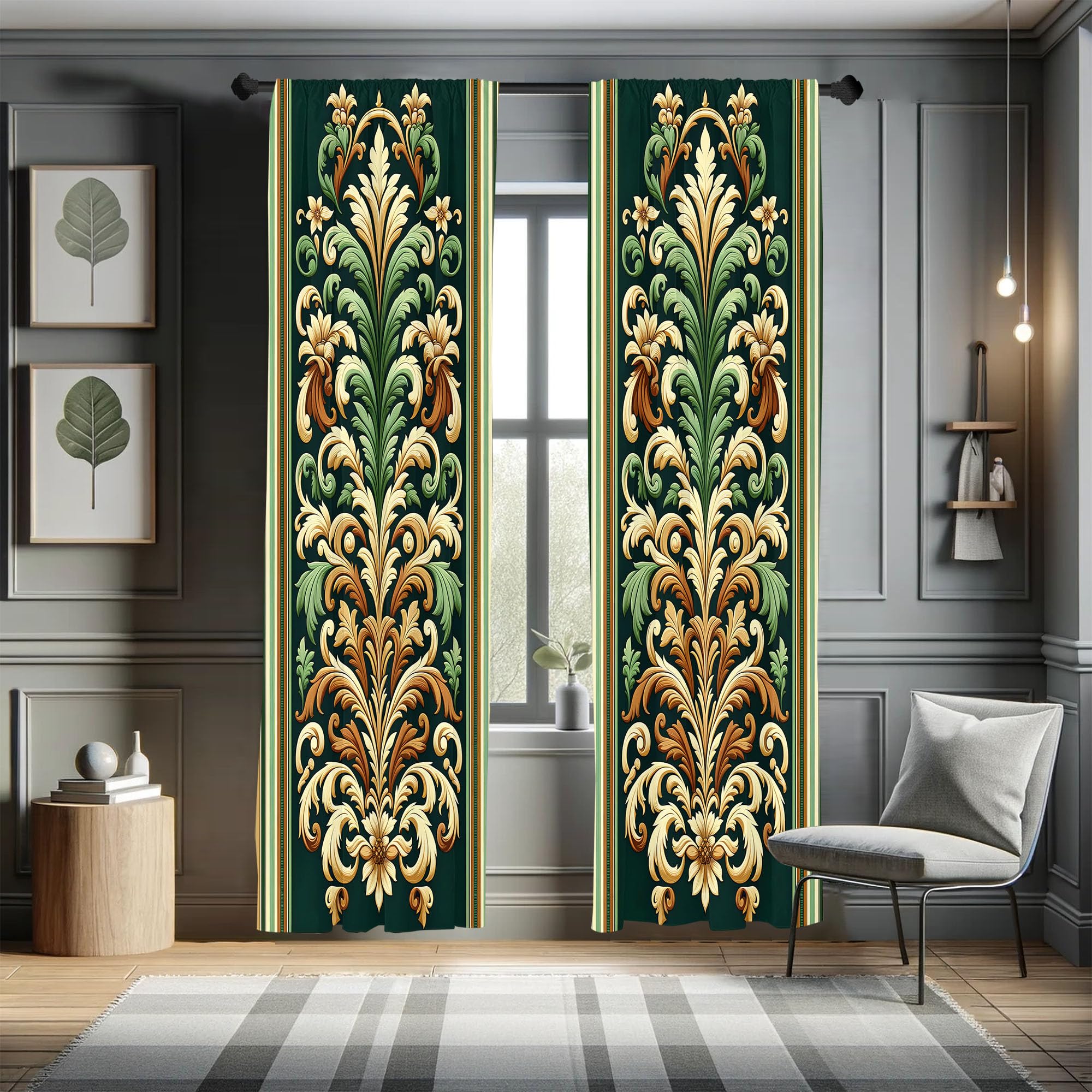 Ambesonne Leafy Art Curtains, Modern Illustration of Baroque Leaves with Pastel Tones Victorian, Window Treatments 2 Panel Set for Living Room Bedroom