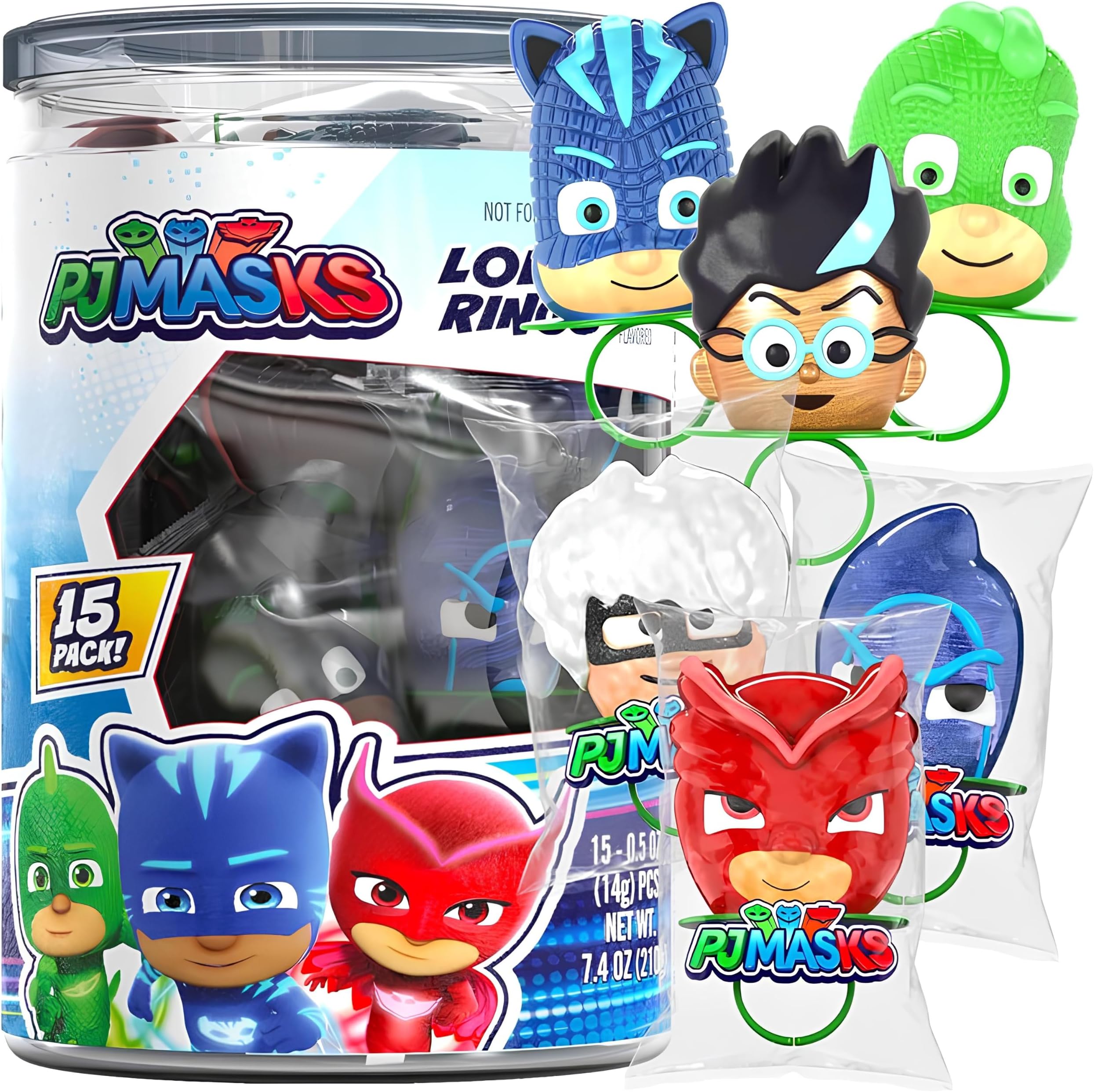 PJ Masks Lollipop Rings 15pk - Ring Candy For Kids For Pj Masks Birthday Party Supplies & Pj Mask Birthday Decorations - PJ Mask Party Favors For Pj Mask Cake Topper & Goodie Bags