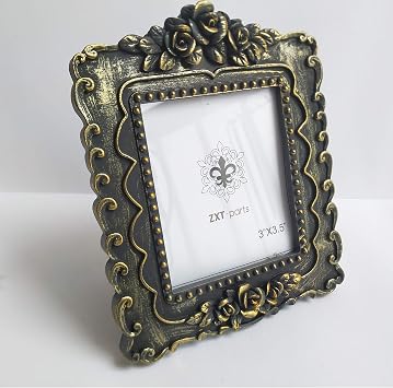 ZXT-parts 3x3.5 Picture Frame Black and Gold Edge Frame. Resin Handmade Photo Frame. Glass Panel. Black Suede Cover.European Style Suitable for Wall or Desktop.