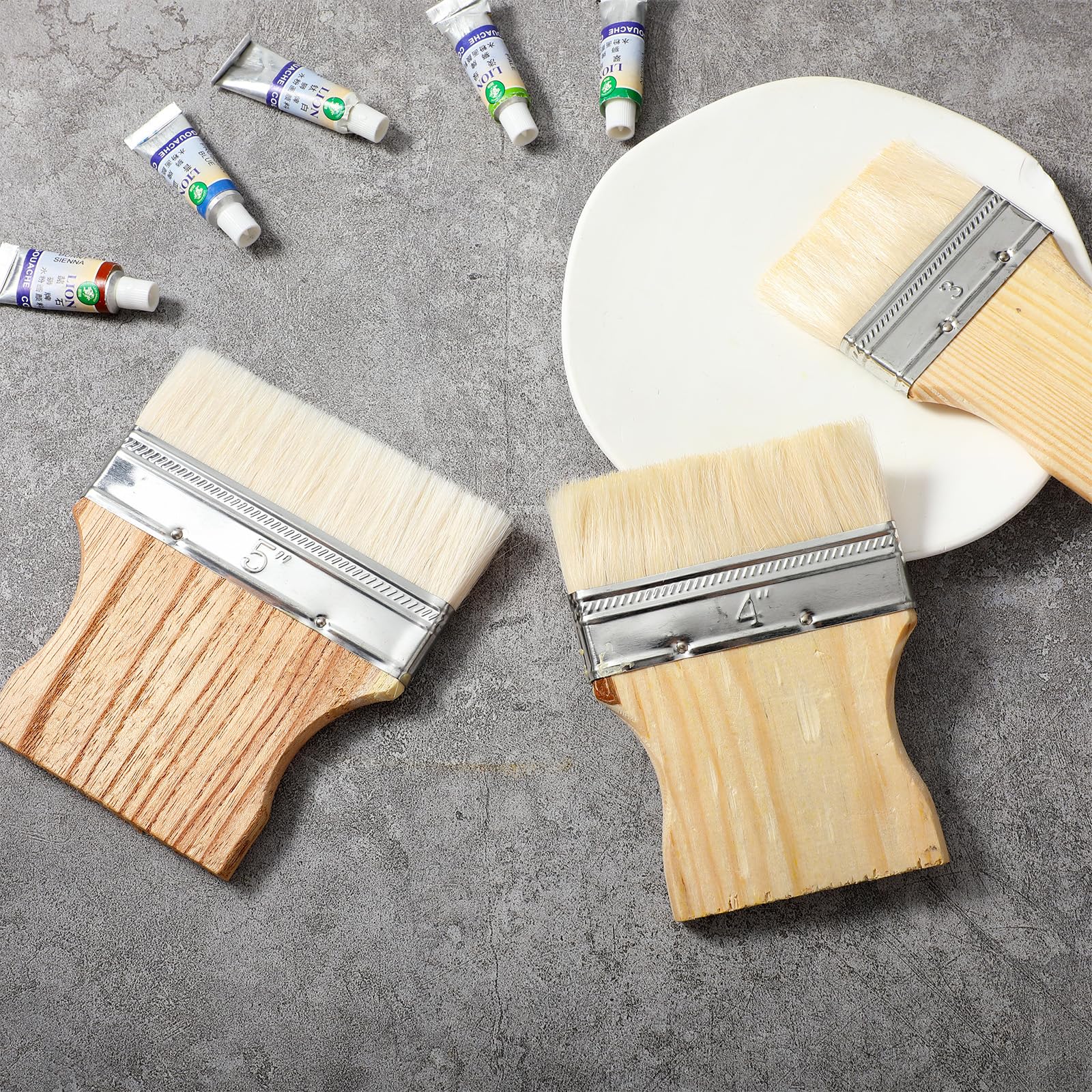 Thinp 3 pcs Flat Paddle Paint Brush Set,Wide Paint Brush Large Paint Brush 3/4/5 Inch Paint Brush with Poplar Handle Art Paint Brush Wool Paint Brushes Flat Paint Brush for Oil and Acrylic Paints - Image 7