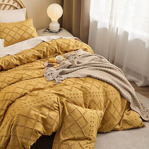 Miniatura 4 de Bedsure - Funda de edredón bohemia para niños, tamaño queen, capitoné, para todas las estaciones, 3 piezas bordadas estilo shabby chic, edredón no