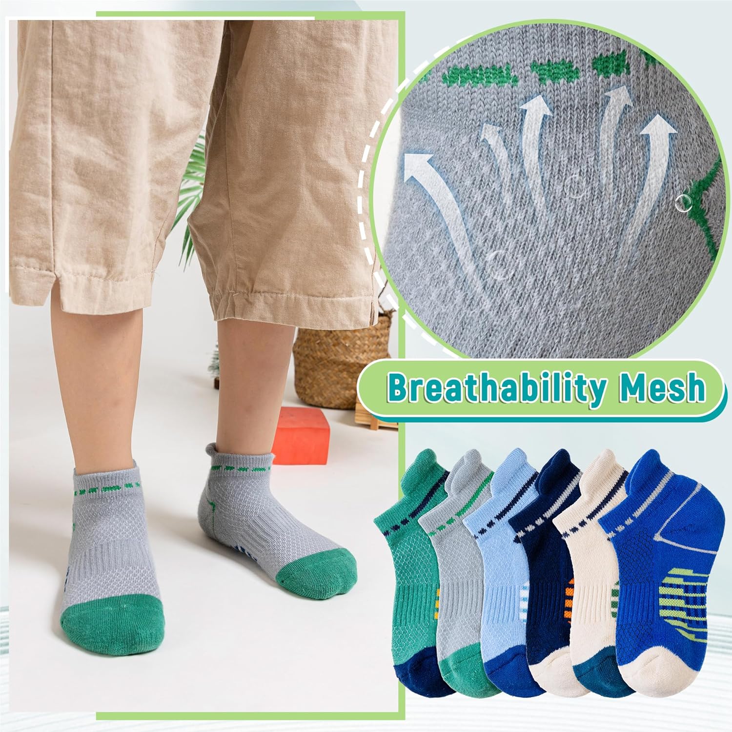 Eyean Boys Athletic Half Cushioned Ankle Socks Kids Cotton Sport Low Cut Socks 6 Pairs - Image 3