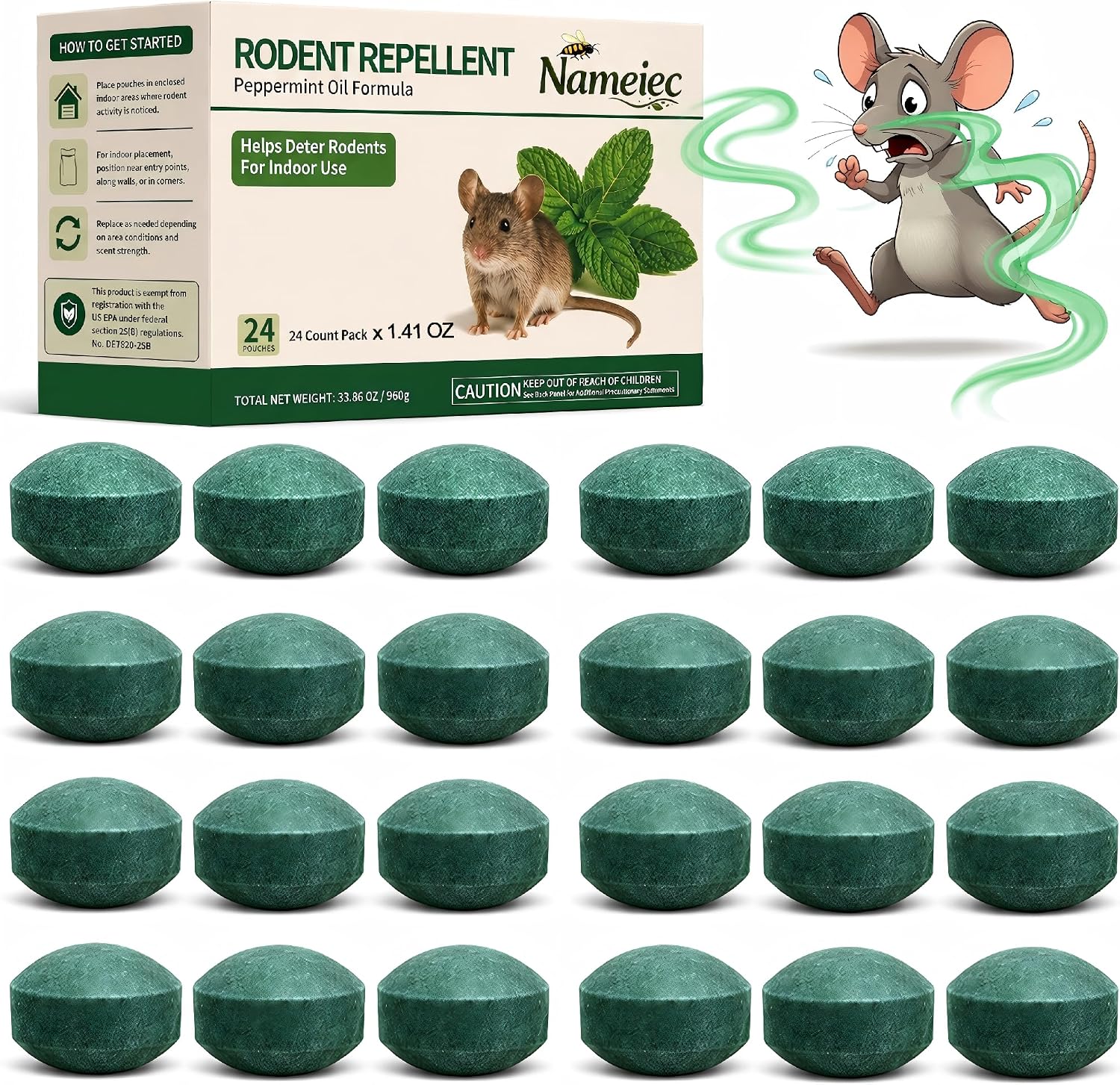Rodent Repellent for Mice & Rats, 1.41 Oz 24pc, Peppermint O
