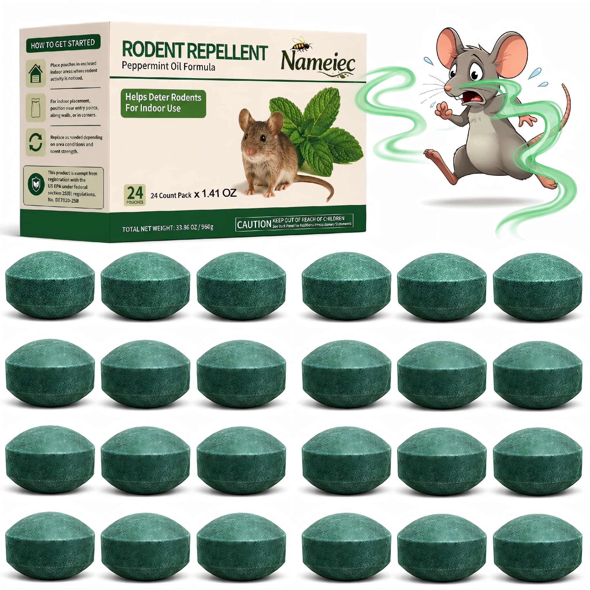 Rodent Repellent for Mouse & Rats, 1.41 Oz 24pc, Indoor & Outdoor Use