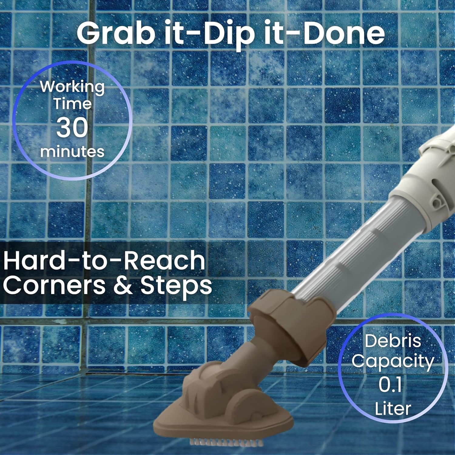 BWT Boreal Cordless Pool & Spa Vacuum, Rechargeable Handheld Stick Vac with Stainless Filter, Pivoting Brush Head & Pole for Spas, Hot Tubs & Above Ground Pools — Compatible with EV01CBX