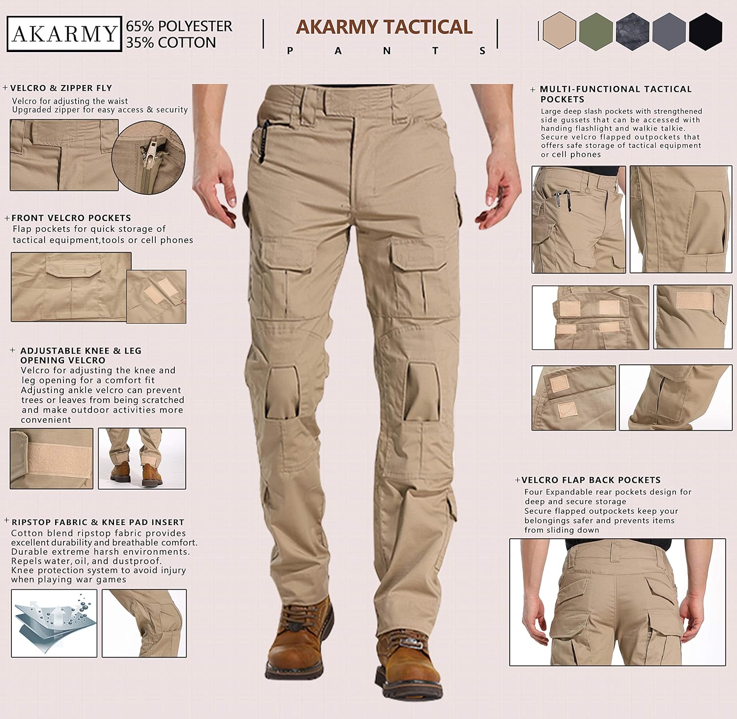 AKARMY Men's Hiking Pants Casual Camouflage Multi-Pocket Cargo Work Pants - Image 4