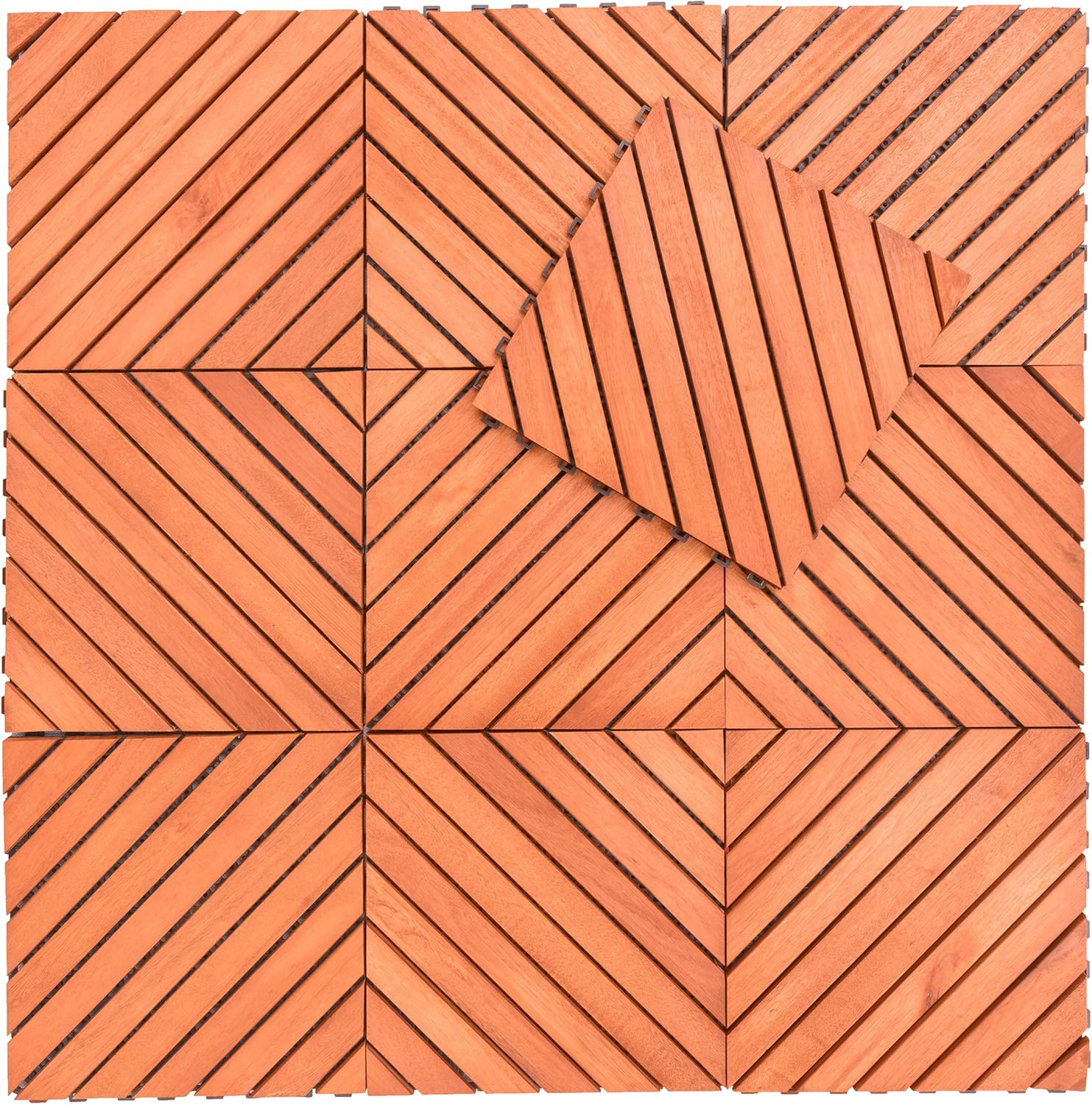 60% Off Discount VIFAH V182 Interlocking FSC Eucalyptus Deck Tile 12-Slat Diagonal Design