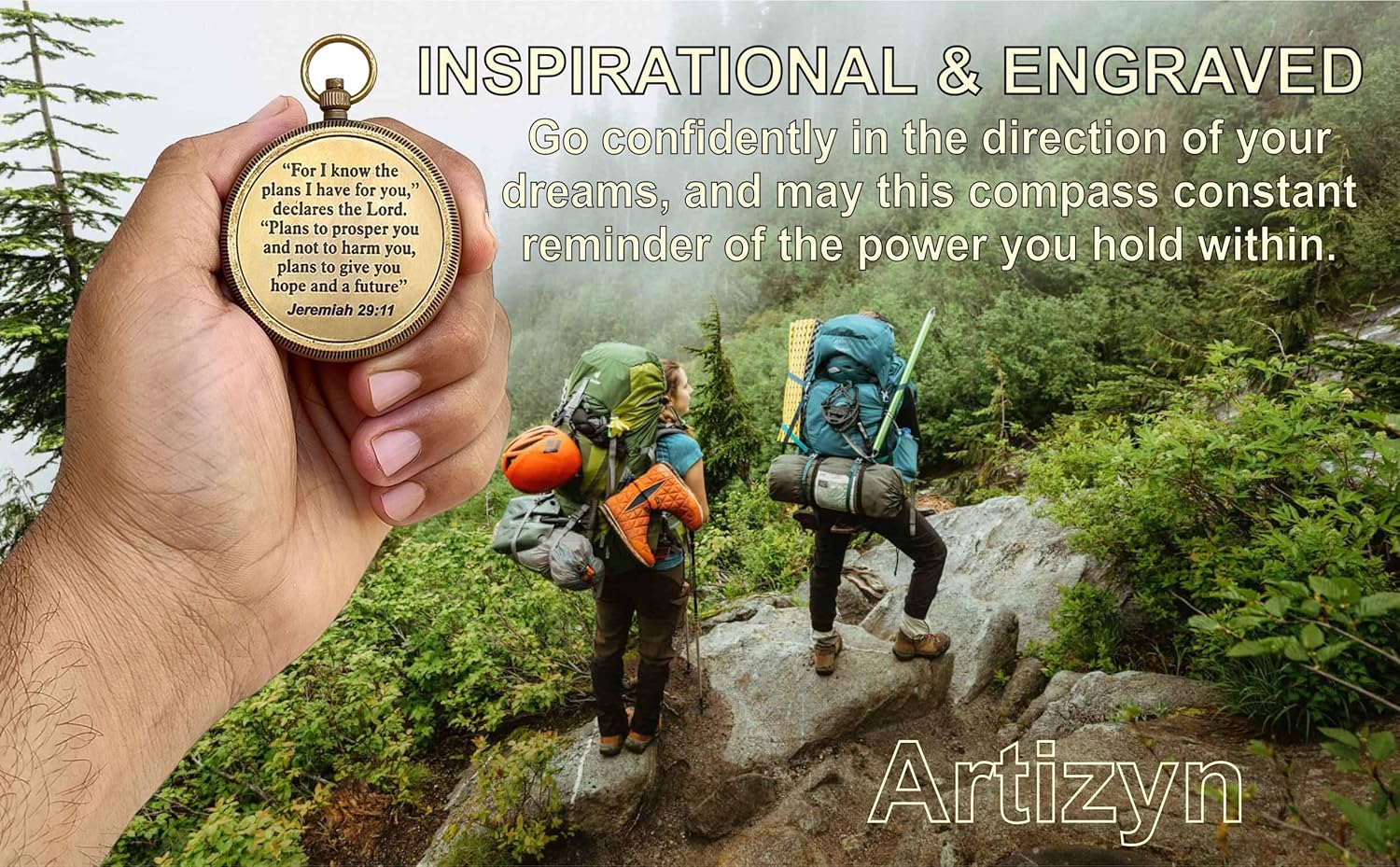 For I Know The Plans I Have For You Brass Magnetic Compass Engraved with Scripture Jeremiah 29:11, Directional Compass, Religious Gifts For Men, Easter Gifts For Teen Boys - Image 5